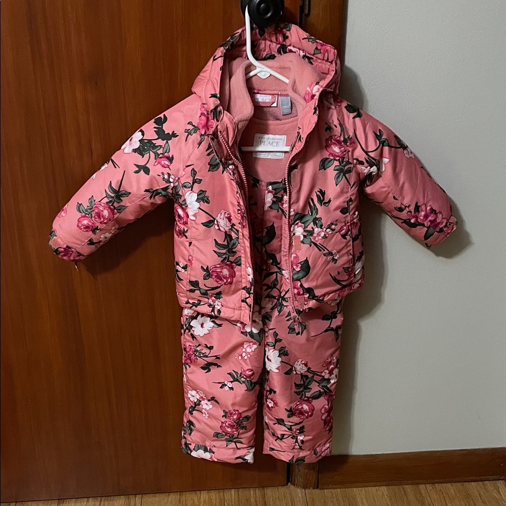 The Children's Place Pink Floral Jacket and Snowpants
